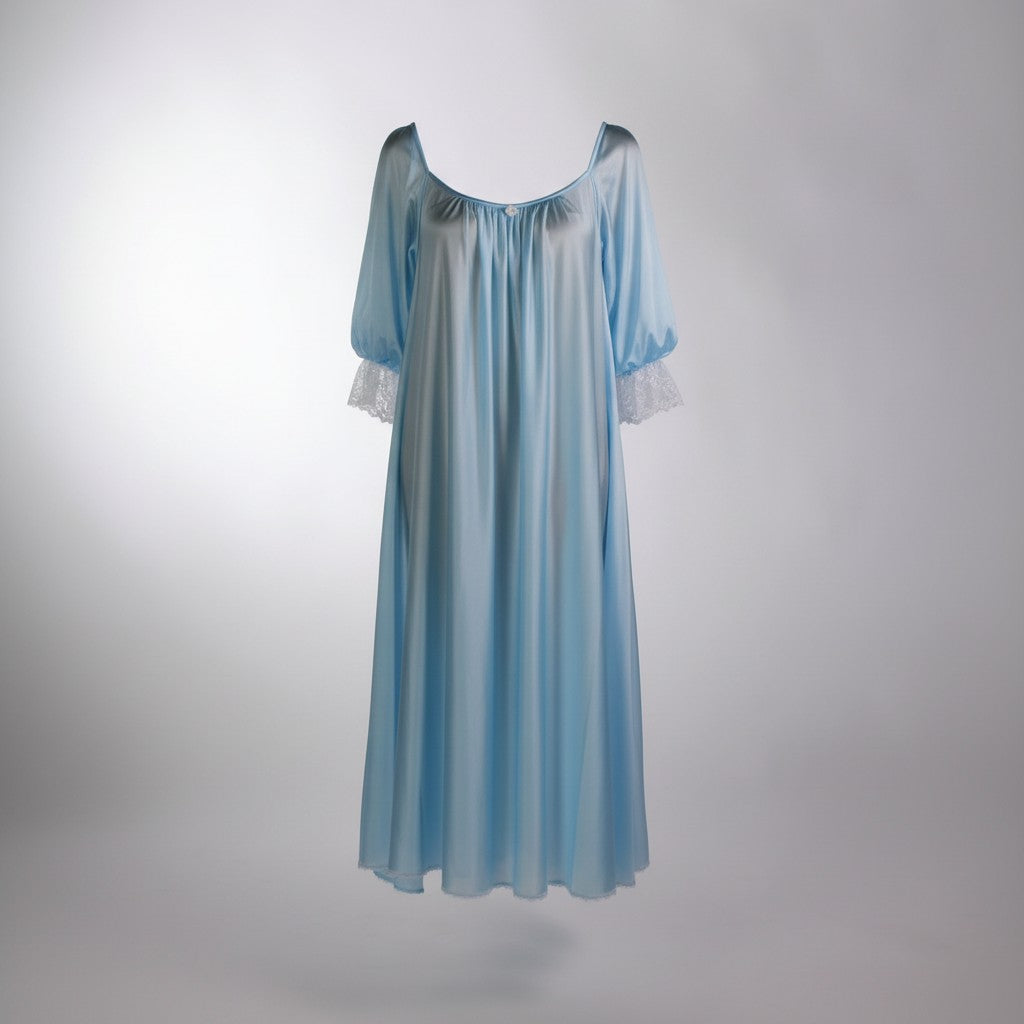 Long Flowy Tricot Gown with Lace Trimmed Elbow Sleeves - AR107