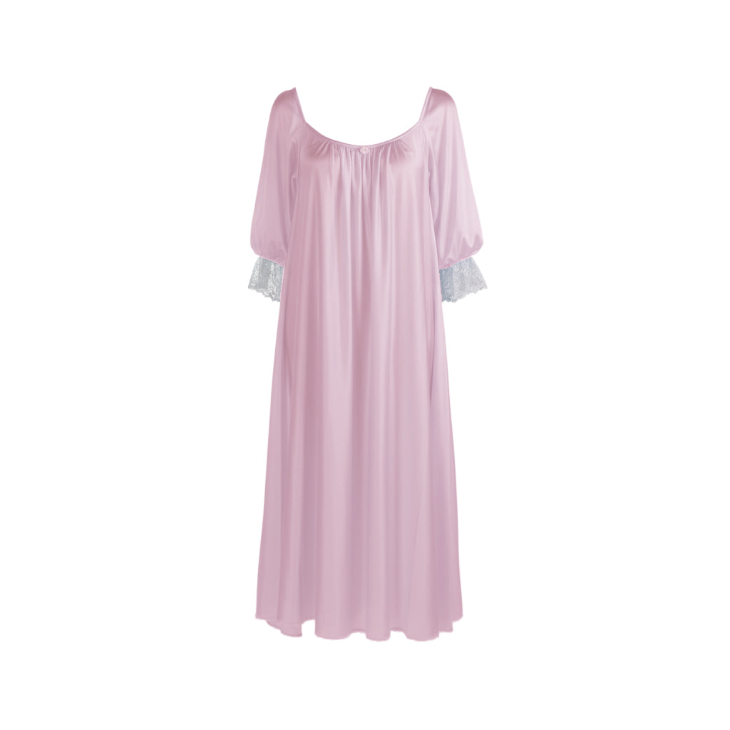 Long Flowy Tricot Gown with Lace Trimmed Elbow Sleeves - AR107