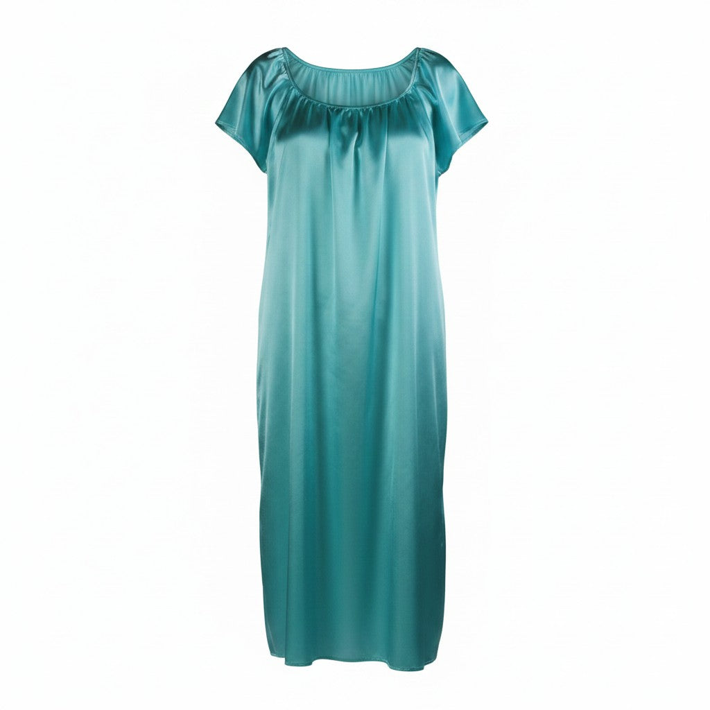 Long Satin Gown with Short Flutter Sleeves - 498-40