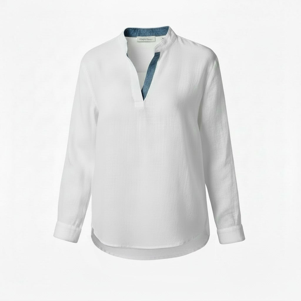 Linen style Henly pullover with inner contrast color details