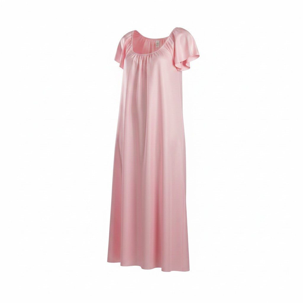 Long Flowy Tricot Gown with Short Flutter Sleeves - AR145