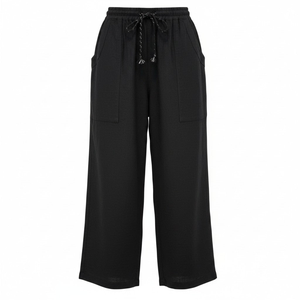 Wide leg linen pant with adjustable drawcord